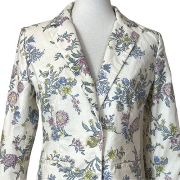 LOFT Women’s Blazer Cream Blue Pink Floral Classic Stretch One Button Size 4 - Picture 5 of 10